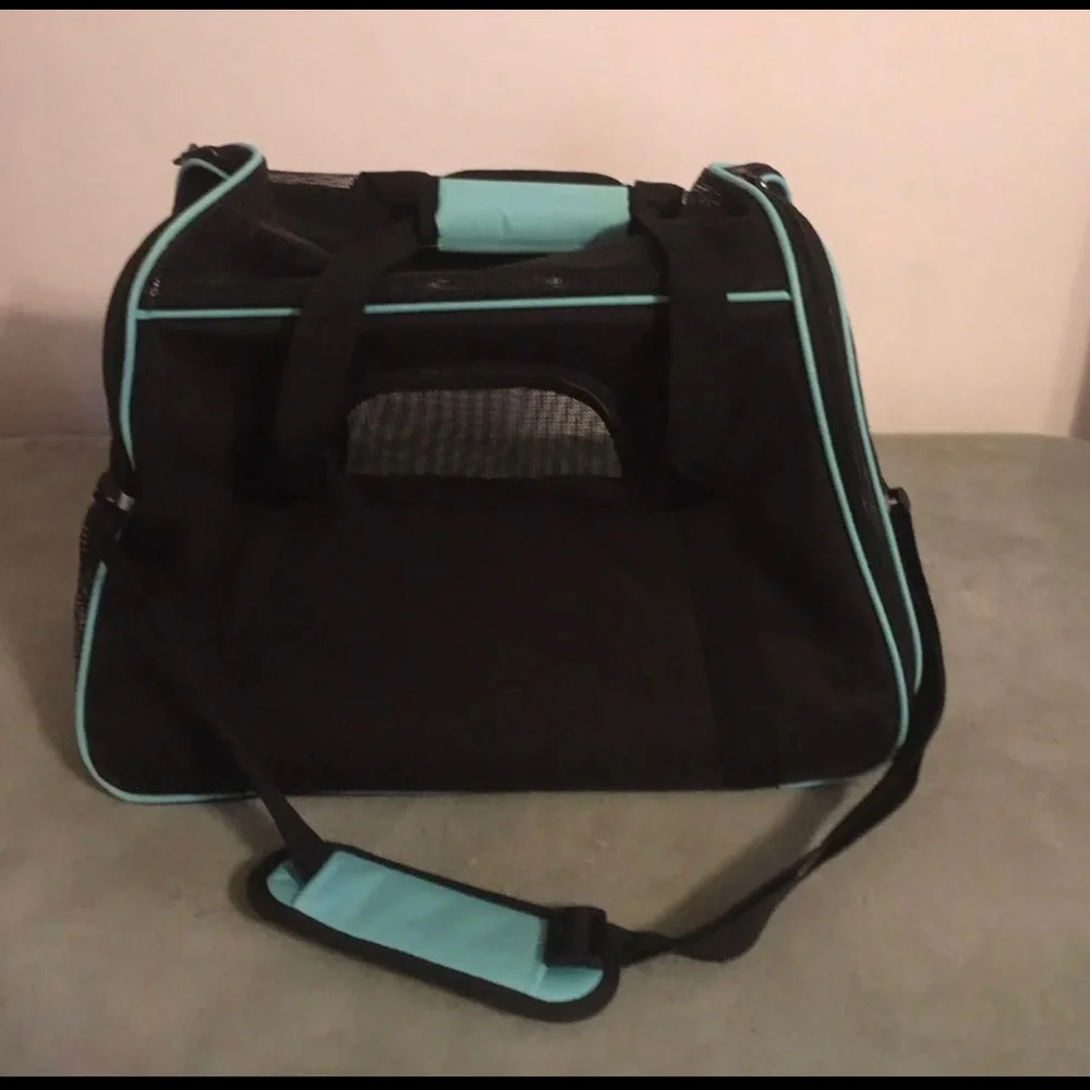 Frisco Basic Pet Carrier Bag Black with Turquoise Trim Black Sz. Med-Lg